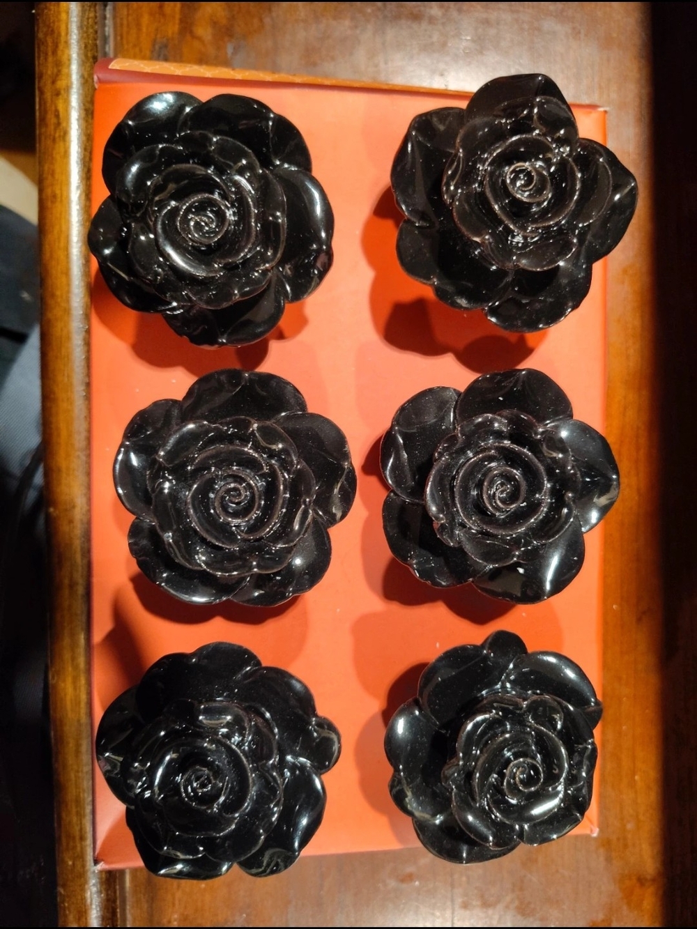 Black Ceramic Rose Drawer Knobs - Set of 6